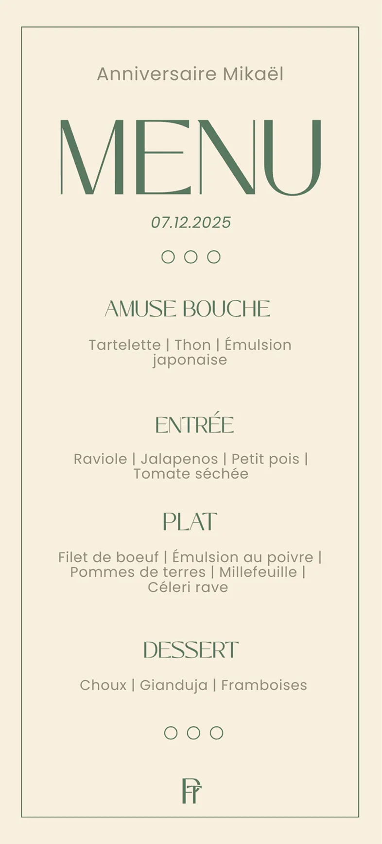 Menu exemple 1
